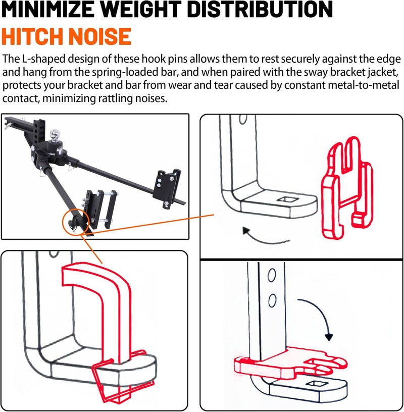 Aussio (2+2) Combo Pack 4 1/4" x1 3/4" Premium Snap L-Pins for Weight Distribution Hitches, Sway Bracket Jacket Compatible with E2 Hitch Sway 6k 8k 10k 12k 14k Sway Control Brackets Eliminate Noise - Black - Image 4